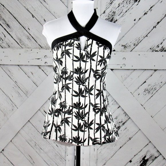 White House Black Market Tops - Fitted Halter Top Black & White Floral